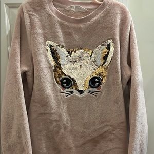 Girls H&M pink velour Flip Sequined fox pullover sweatshirt in pink size 8-10y